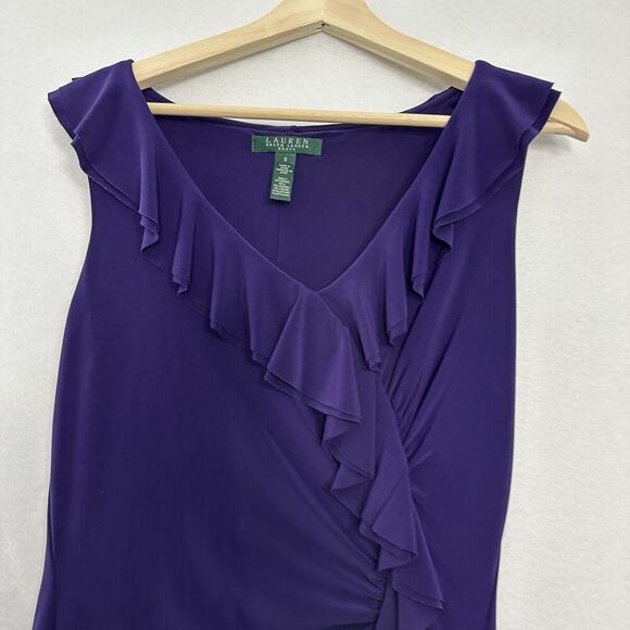 Vtg Lauren Ralph Lauren Surplice Dress Womens 8 Purple Faux Wrap Lined V Neck - Picture 1 of 12